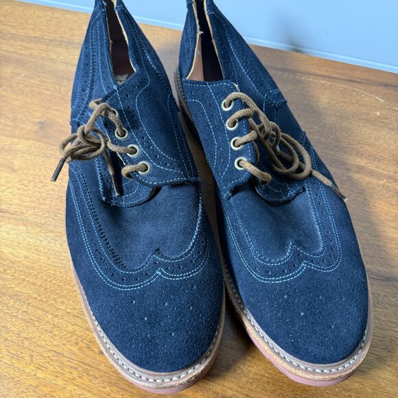 Walk Over Navy Franklin Suede Wingtip Shoes WM5011 Size 12M Vibram Gumlite - Picture 11 of 12